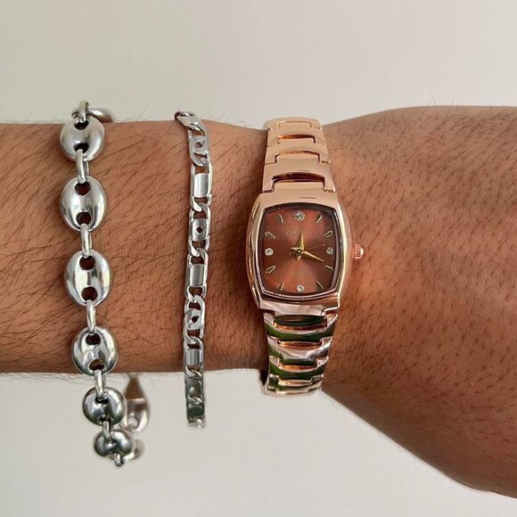 2000s vintage style square rust red stainless steel quartz oruss luxury watch - Picture 3 of 7